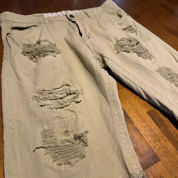 Vintage Smoke Rise Shorts Mens 36 Khaki Distressed Denim Jean Jorts Y2K - Picture 3 of 8